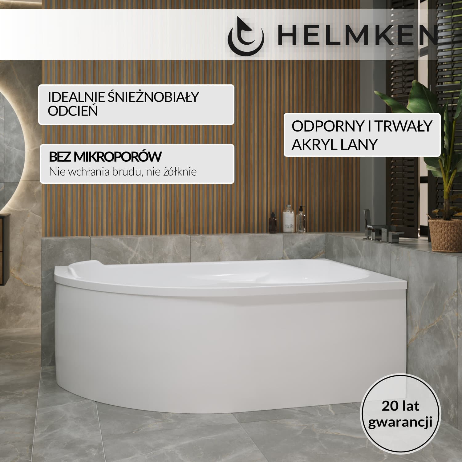 Wanna asymetryczna Helmken Geneva 170x105 Prawa + Panel Biały + Stelaż do wanny 21013-101 / 3503170R-3S