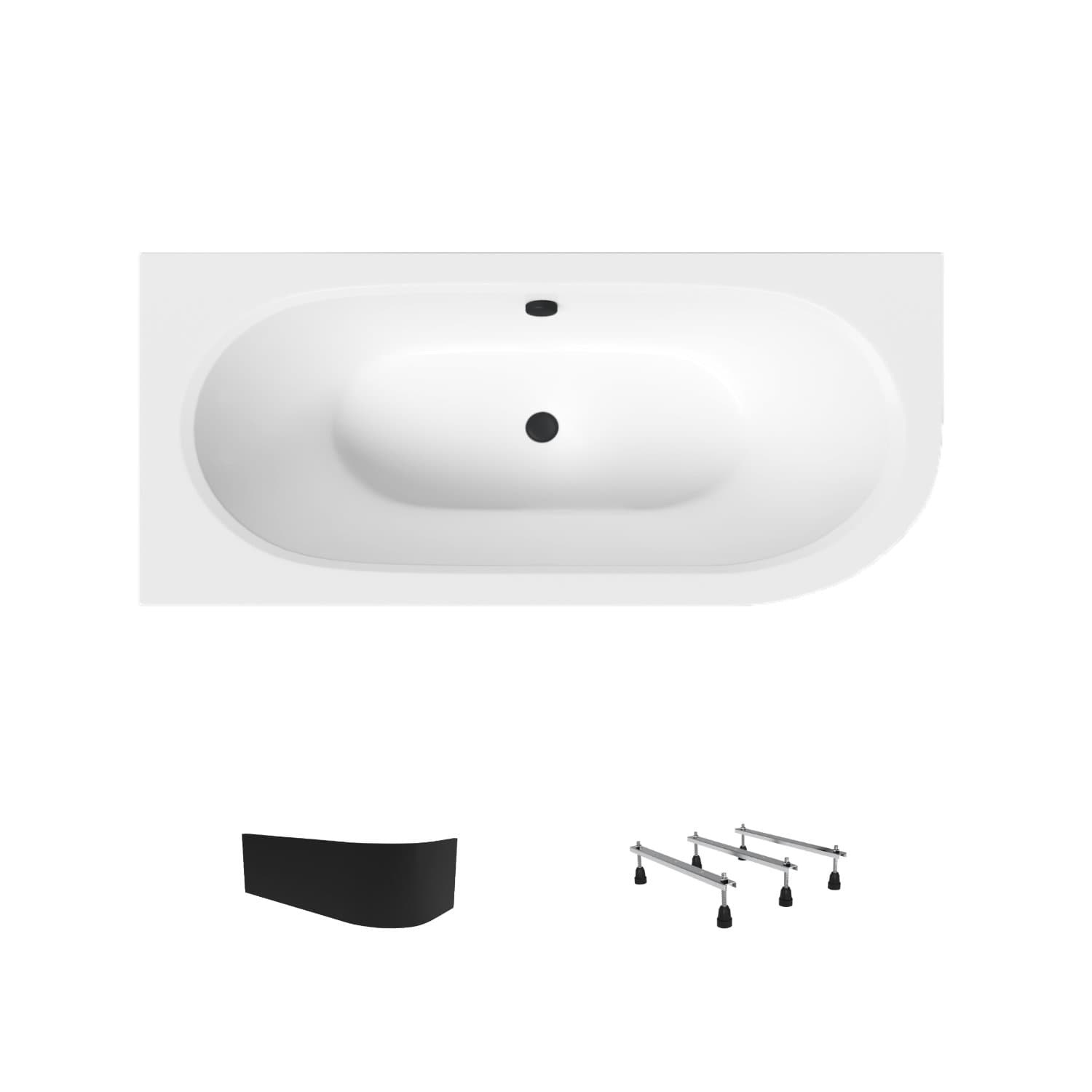 Wanna akrylowa Helmken Marbella Lux 150 x 75 Lewa + Panel czarny + Nóżki potrójne / 23092002ZC