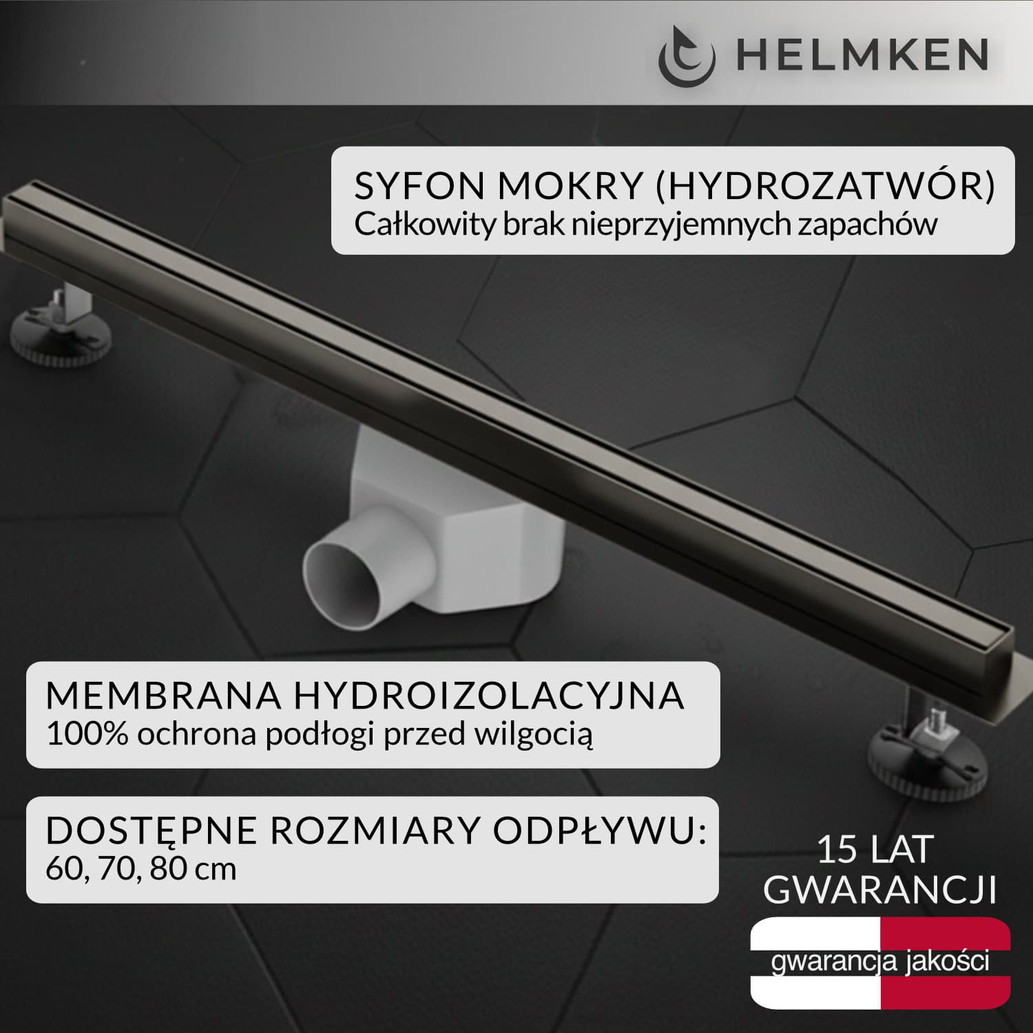 Odpływ liniowy Helmken 370S3805, 800x31mm, Grafitowy