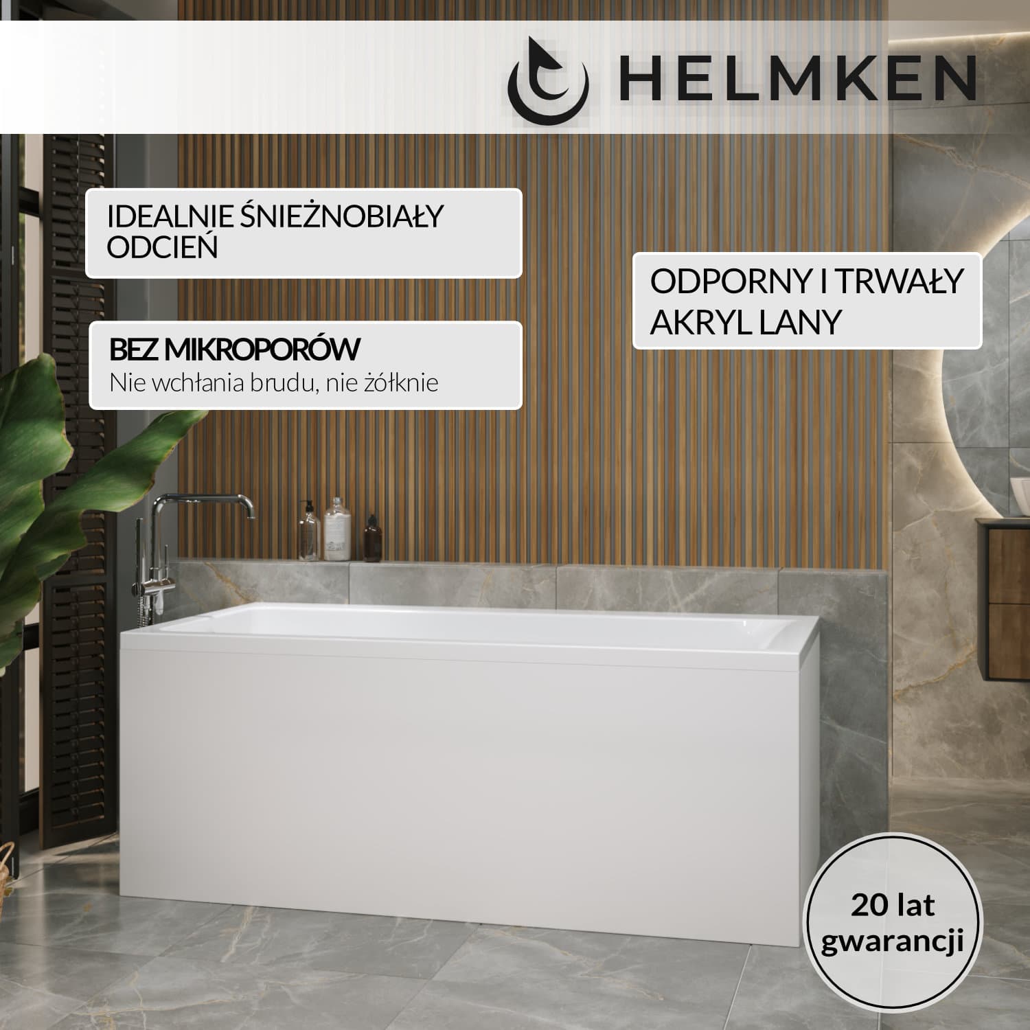 Wanna akrylowa Helmken Seraphina 160x80 LEWA + Stelaż uniwersalny do wanien Helmken 21230020 / 3512160L-2S