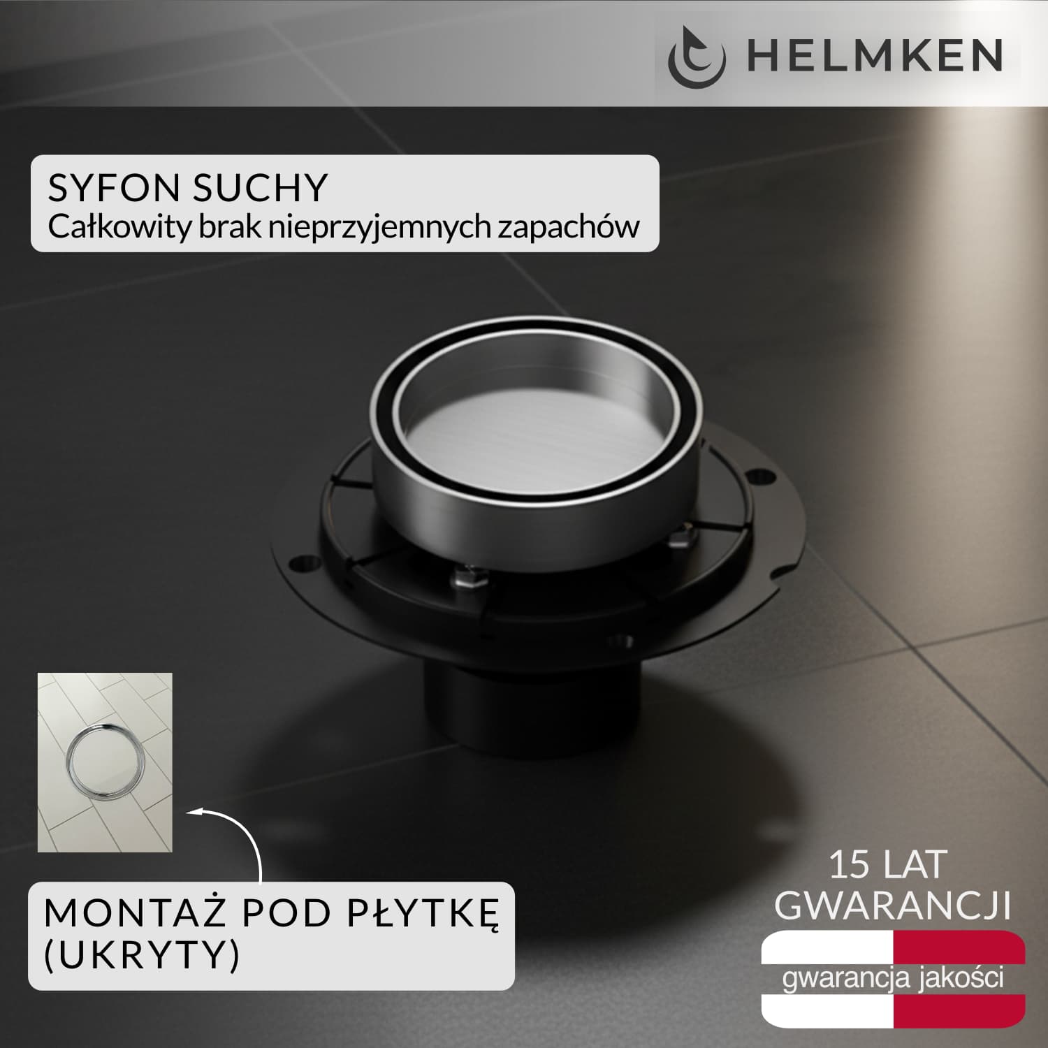 Odpływ punktowy Helmken 37U0310H, 100 x 100 mm, Chrom