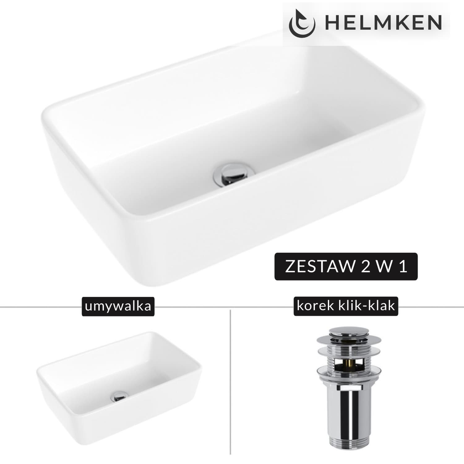 Umywalka nablatowa Helmken 67448000 (48x29.5) Biała + Korek klik-klak Chrom