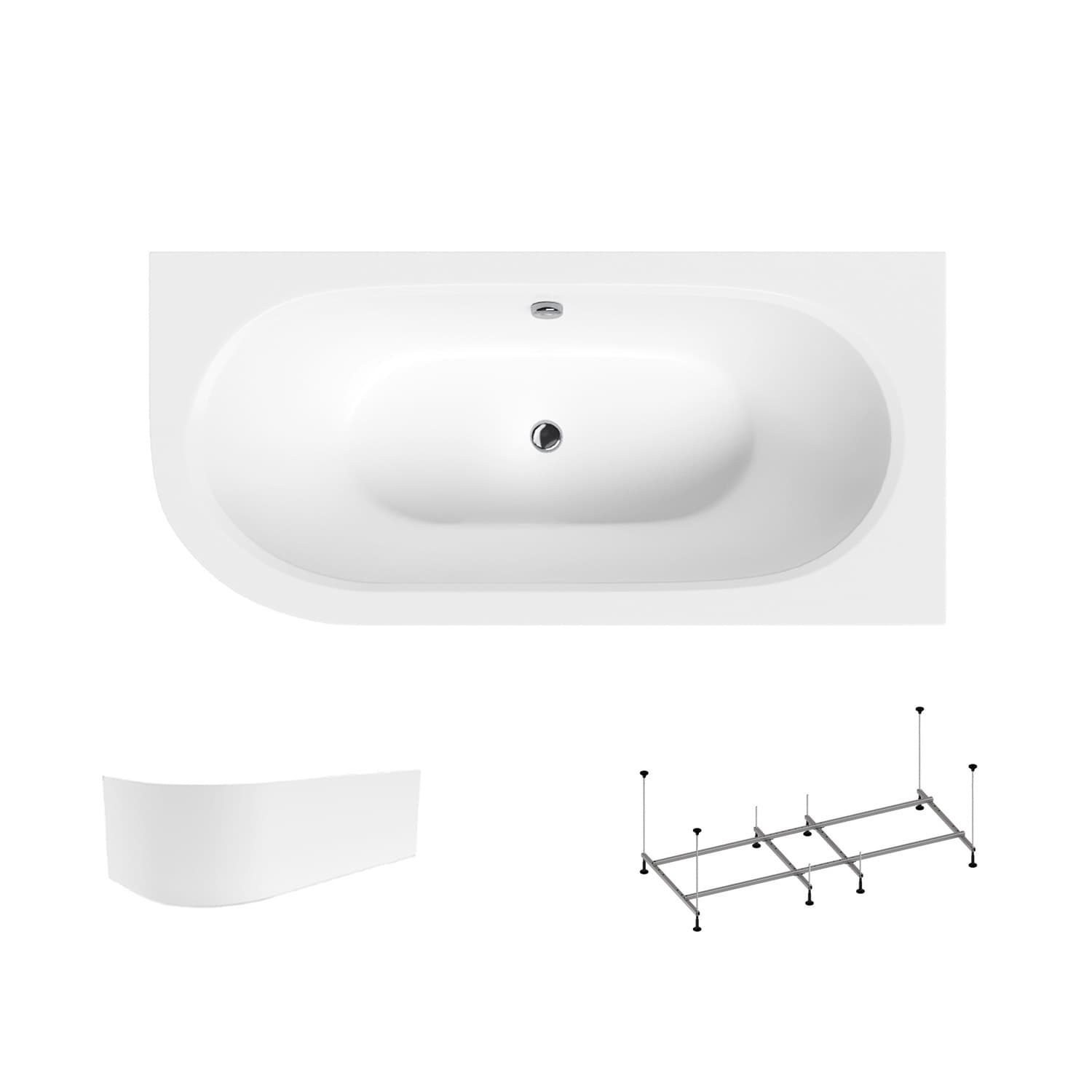 Wanna akrylowa Helmken Marbella Lux 170 x 75 Prawa + Panel Biały + Stelaż do wanien Helmken 21210023 / 23092005-3S