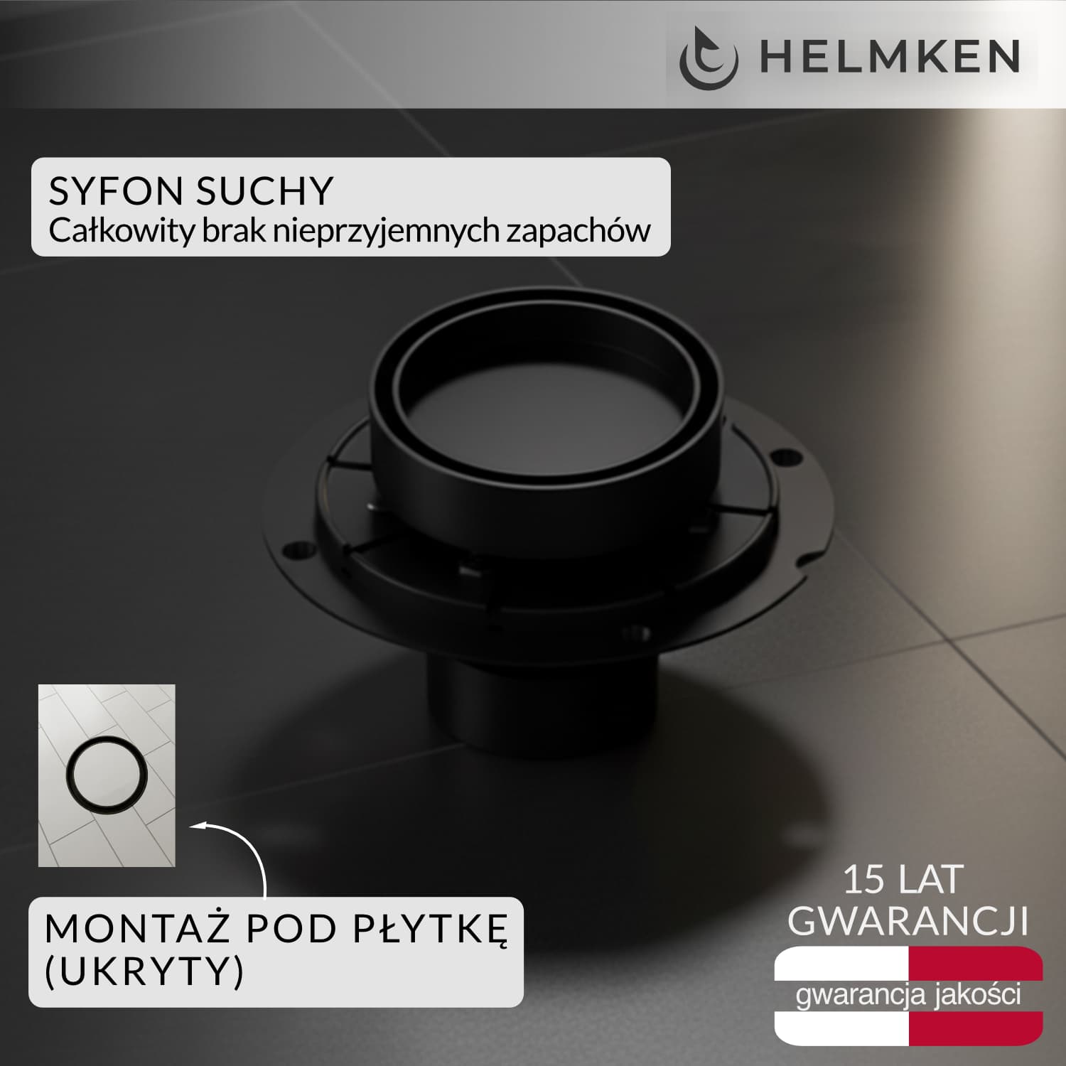 Odpływ punktowy Helmken 37U032MB, 100 x 100 mm, Czarny Mat