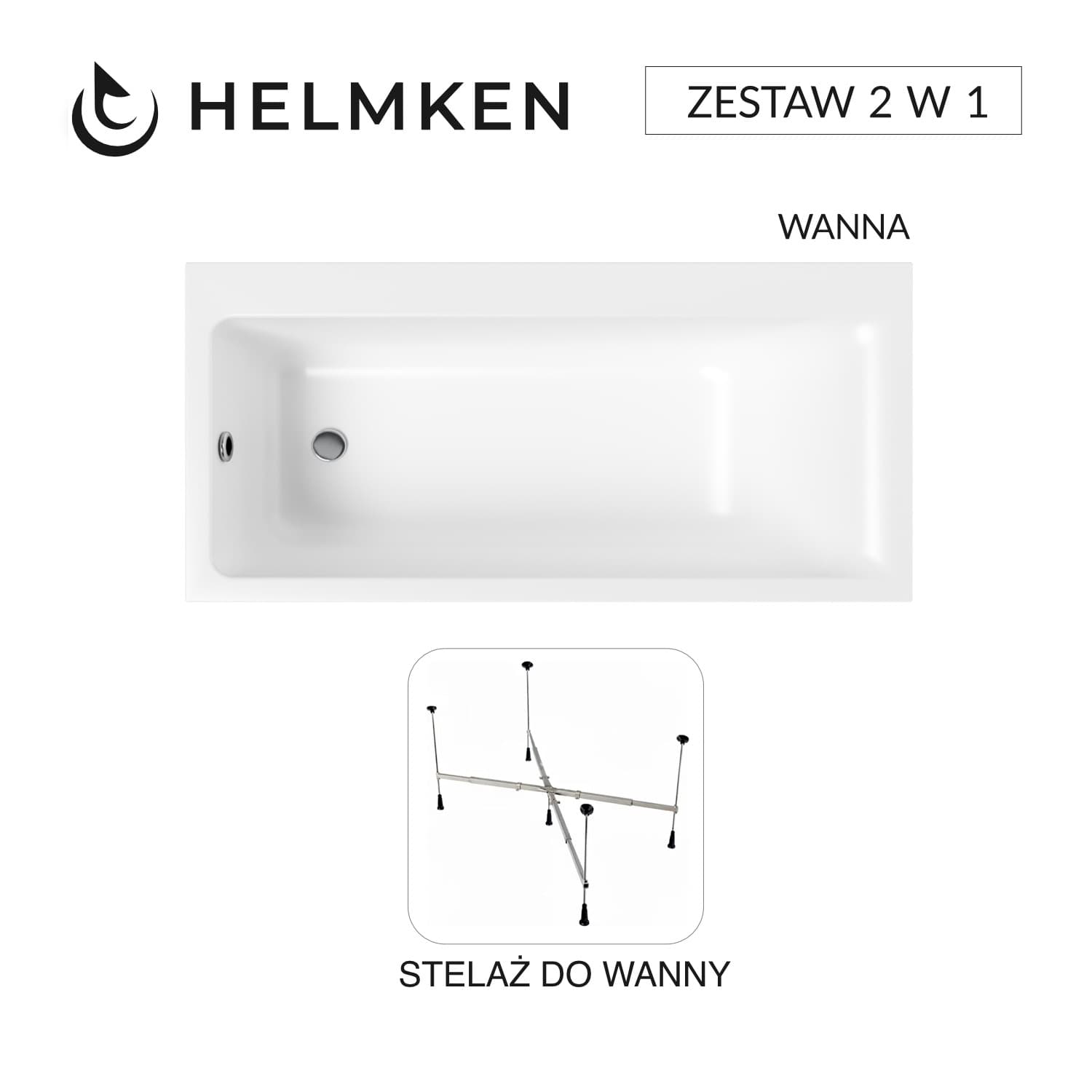 Wanna akrylowa Helmken Seraphina 170x80 LEWA + Stelaż uniwersalny do wanien Helmken 21230020 / 3512170L-2S