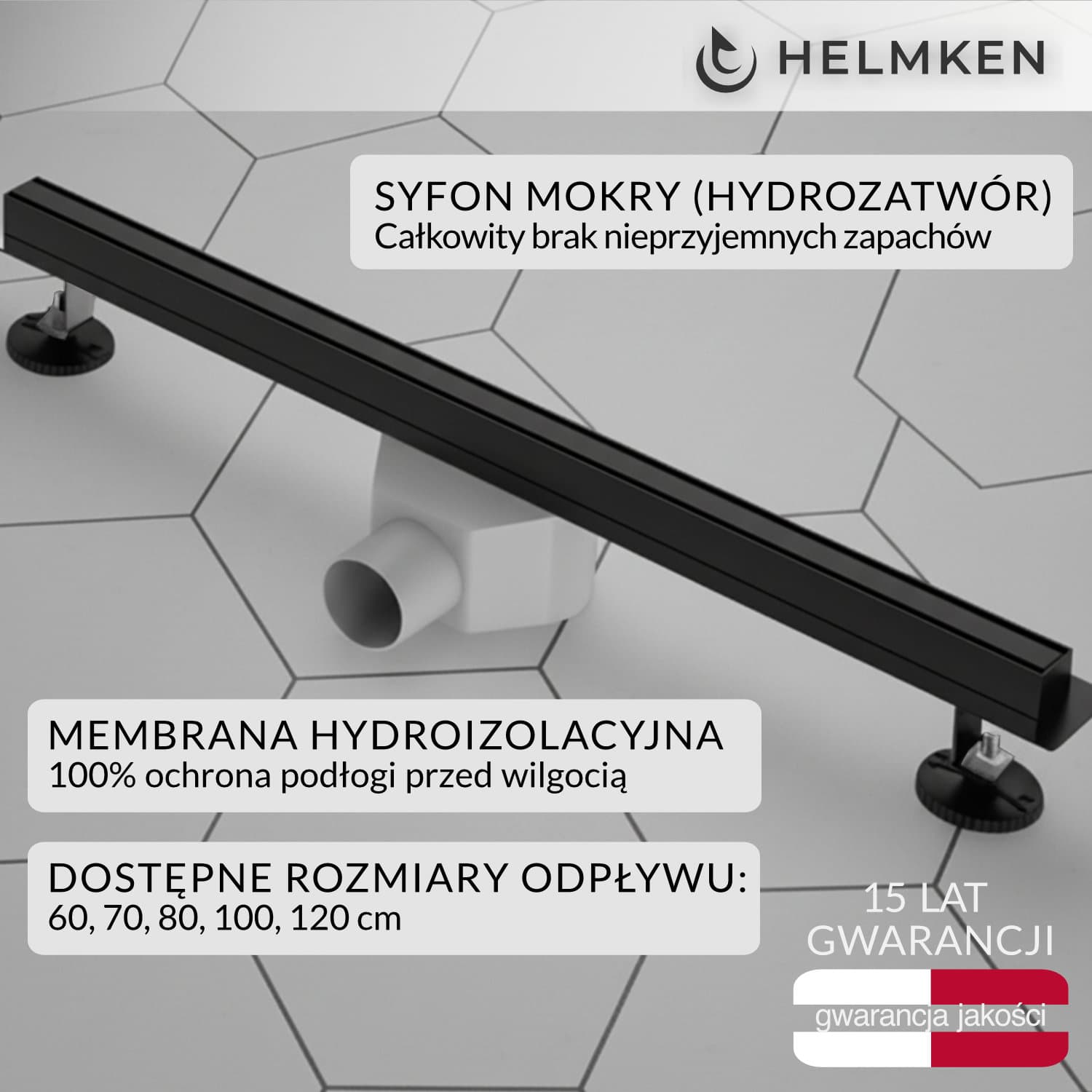 Odpływ liniowy Helmken 370S3602, 600x31mm, Czarny Mat