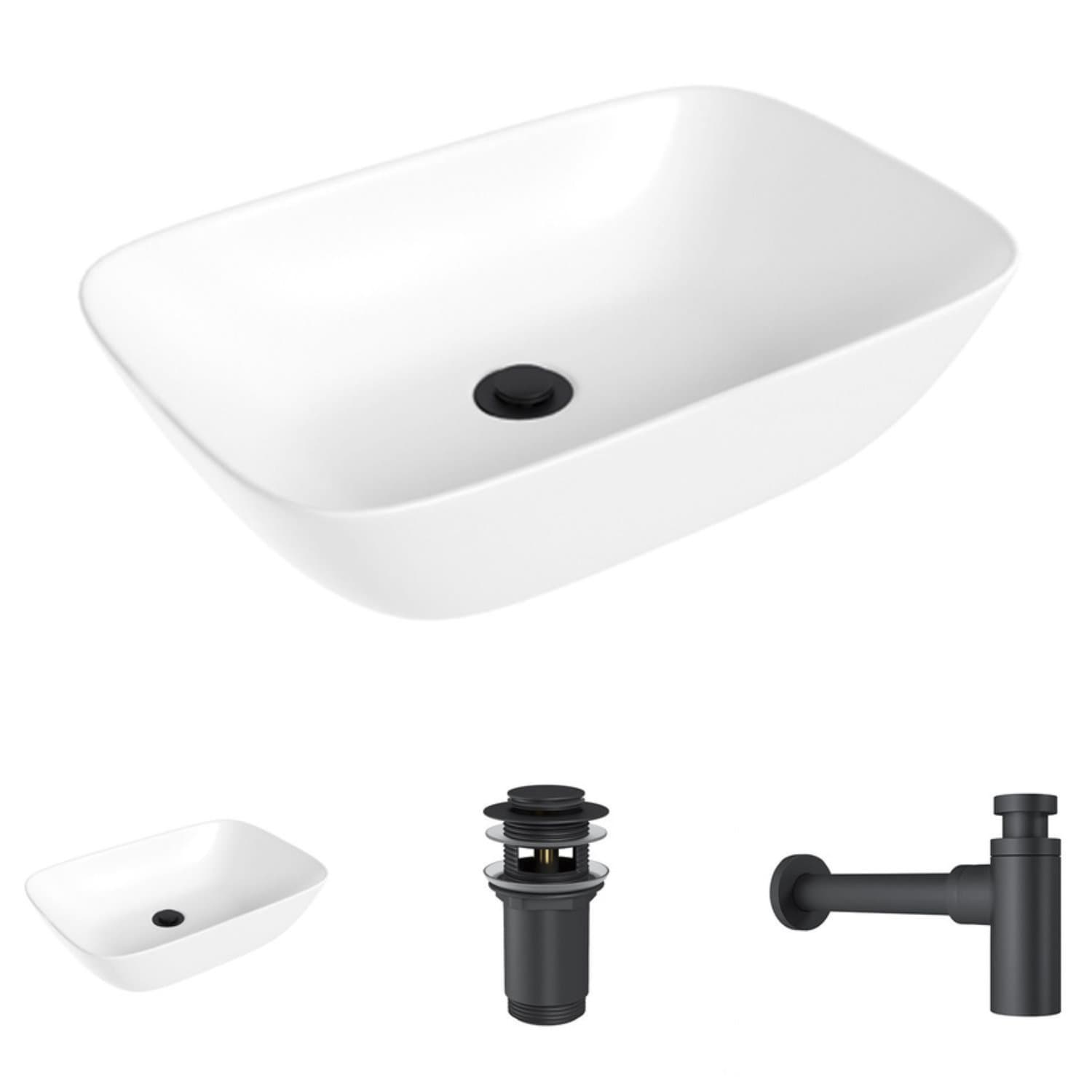 Umywalka nablatowa Helmken 45450000 (50.5x33.5) Biała + Syfon Czarny Mat + Korek klik-klak Czarny Mat