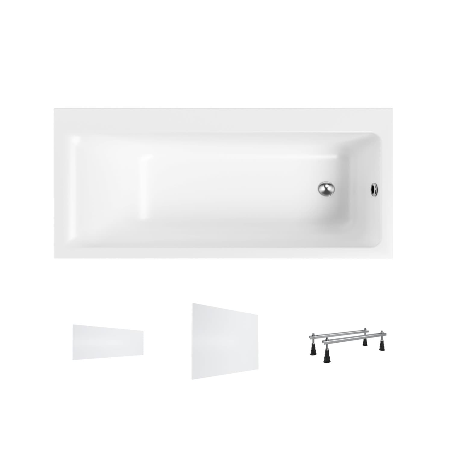 Wanna akrylowa Helmken Seraphina 170x80 PRAWA + Panel czołowy Biały + Panel boczny Biały + Nóżki / 3512170R-4B