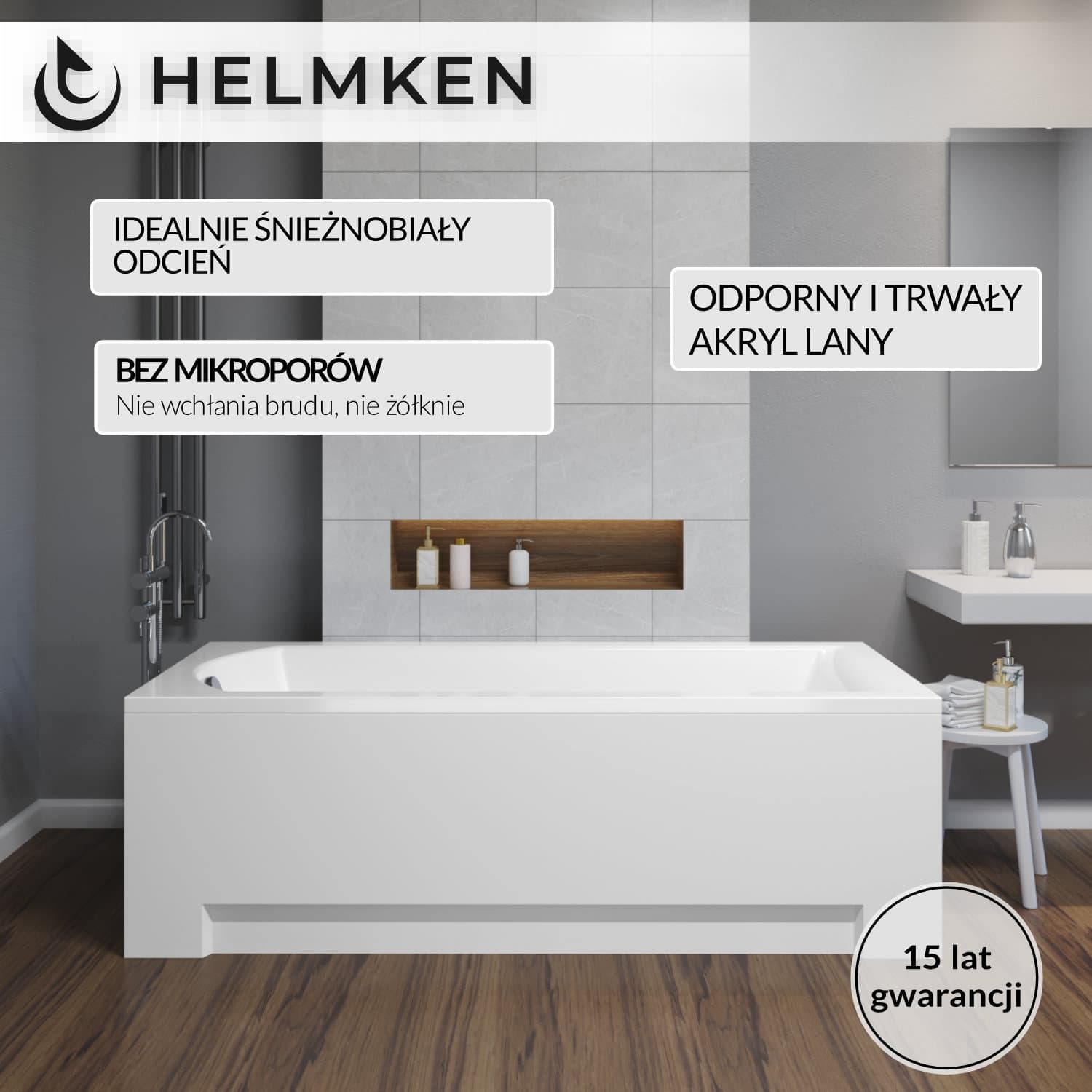 Wanna akrylowa Helmken Vespera 160 х 70 + Stelaż uniwersalny do wanien Helmken 21230020 / 23098003-2S