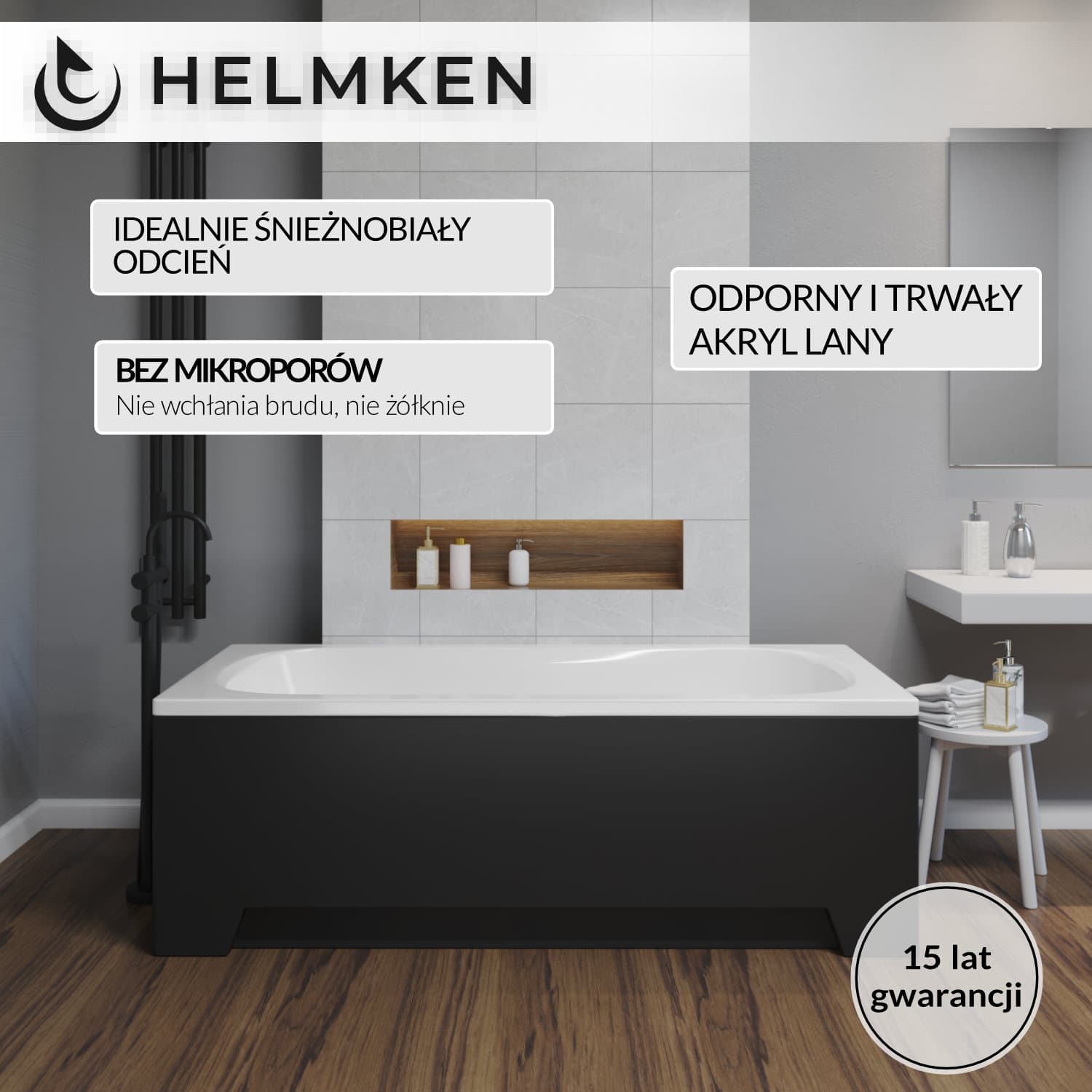 Wanna akrylowa Helmken Edelva 130 х 70 + Panel czarny + Nóżki / 23094001