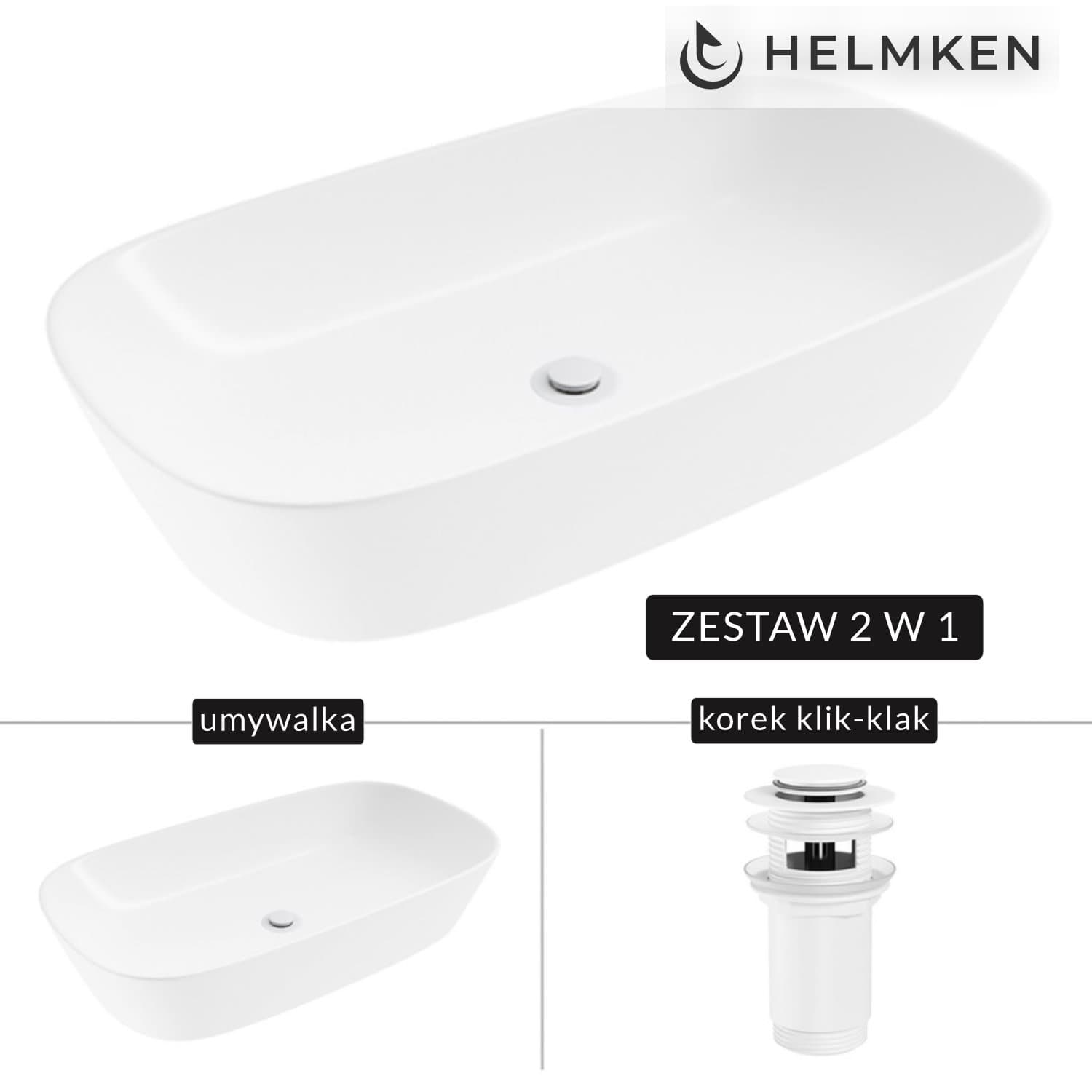 Umywalka nablatowa Helmken 39370000 (70x38) Biała + Korek klik-klak Biały
