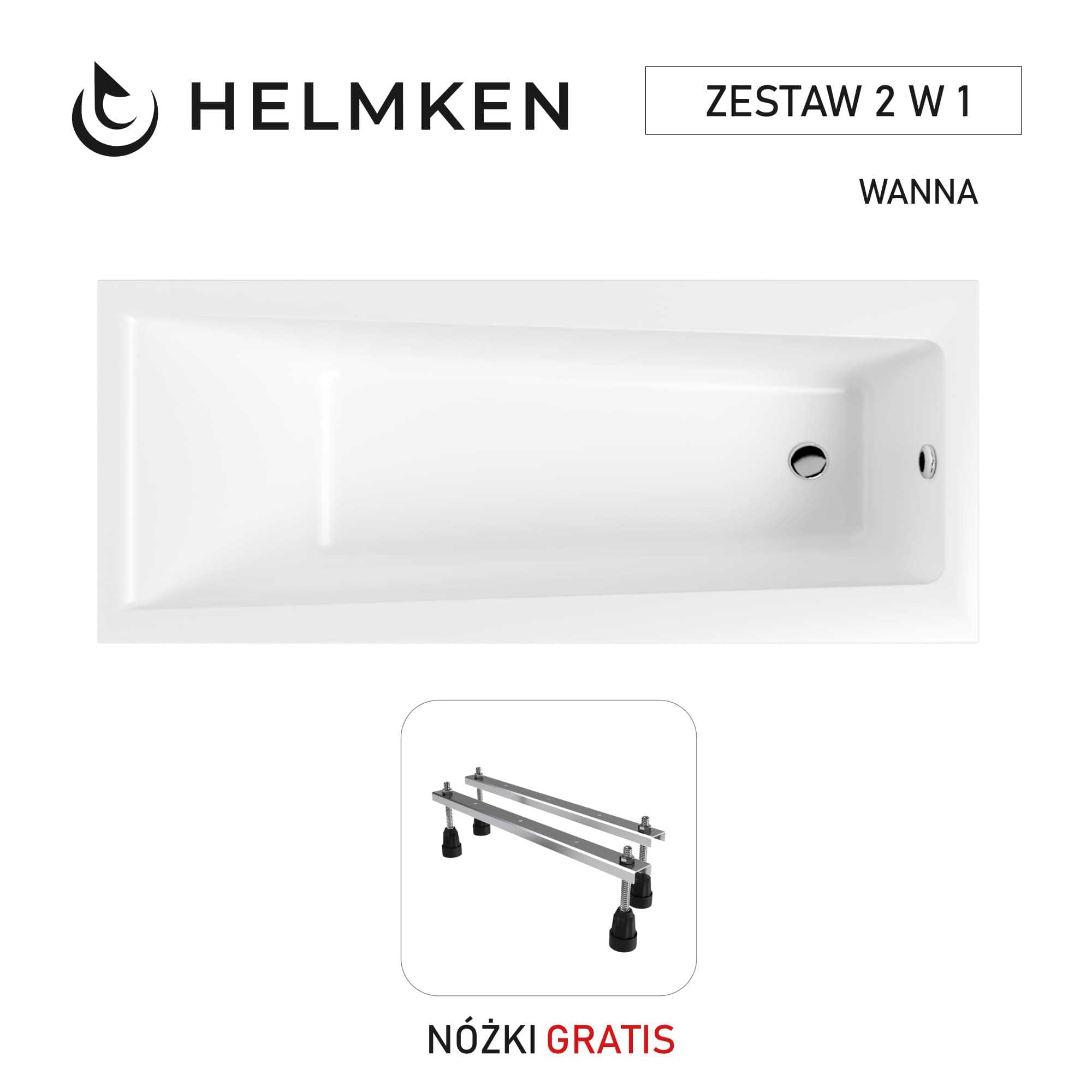 Wanna akrylowa Helmken Versailles 150x75 z akrylu lanego ze wzmocnionym korpusem + Nóżki / 35070050