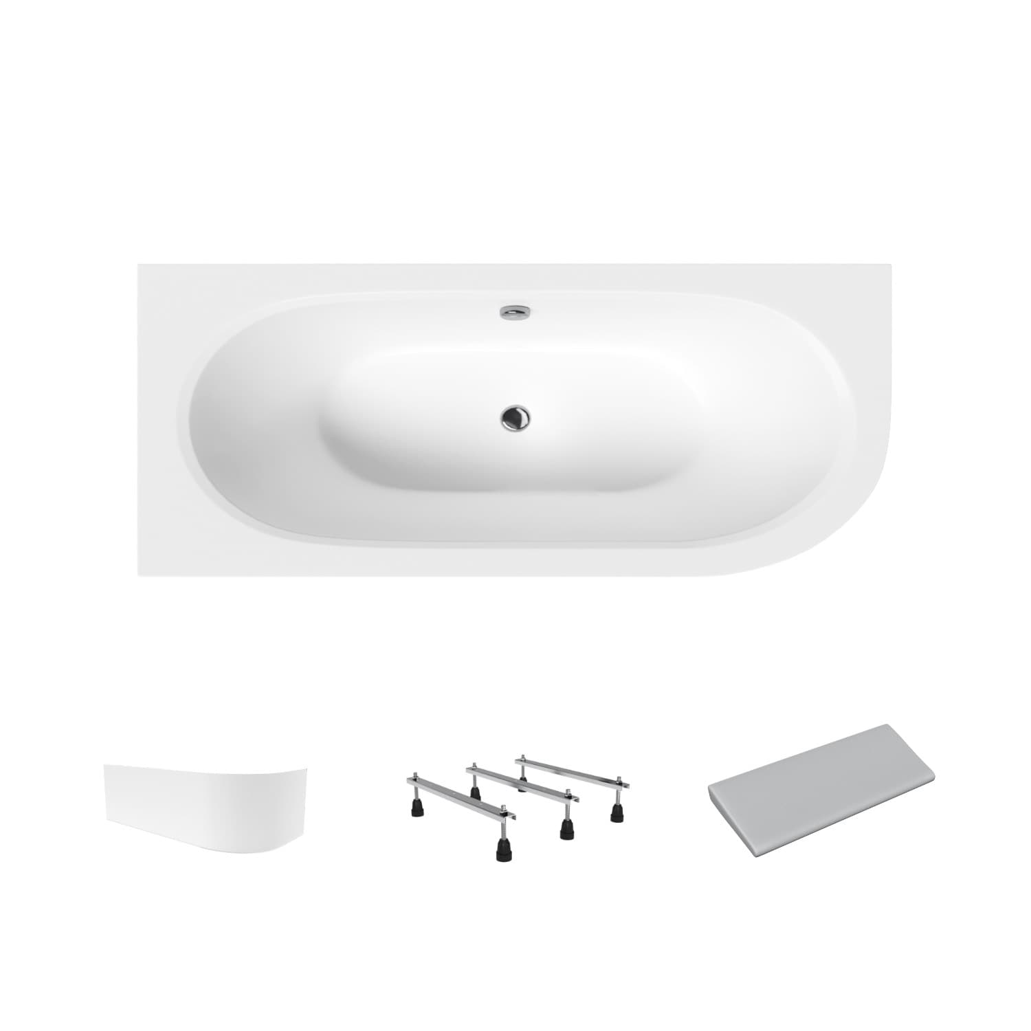 Wanna akrylowa Helmken Marbella Lux 160 x 75 Lewa + Panel biały + Zagłówek szary + Nóżki / 23092004ZW