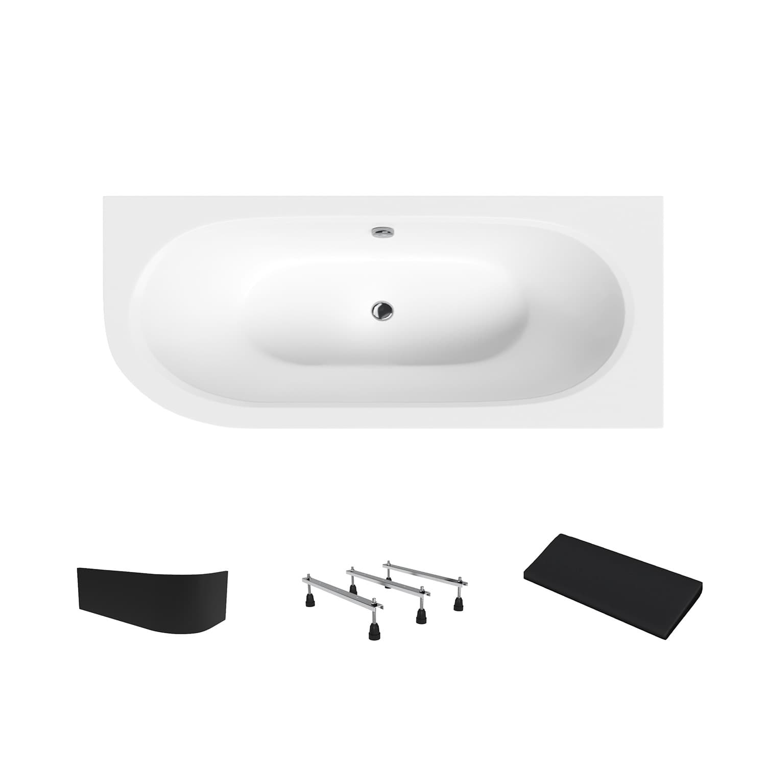 Wanna akrylowa Helmken Marbella Lux 150 x 75 Prawa + Panel czarny + Zagłówek czarny + Nóżki potrójne / 23092001ZWC