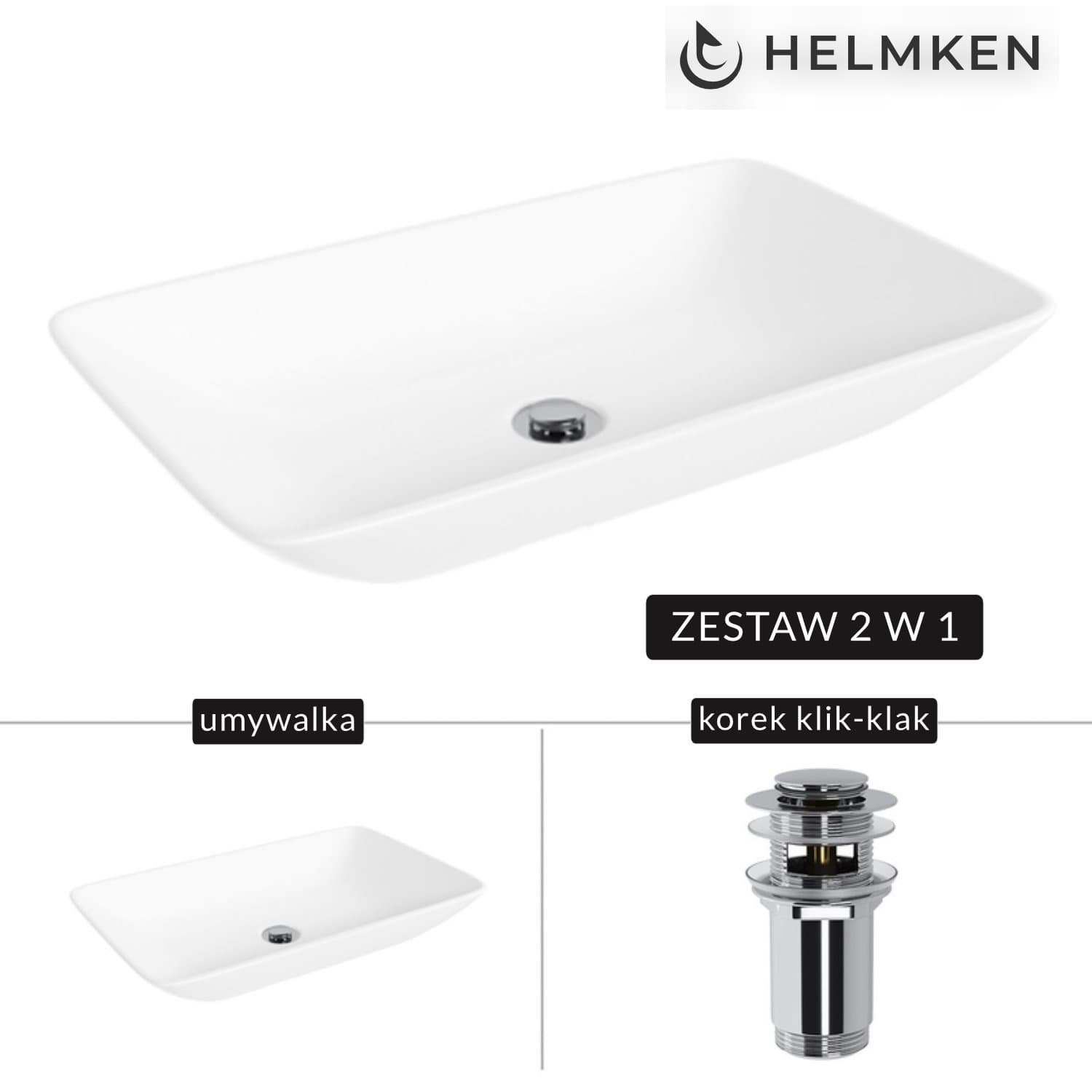Umywalka nablatowa Helmken 54059000 (59x36) Biała + Korek klik-klak Chrom