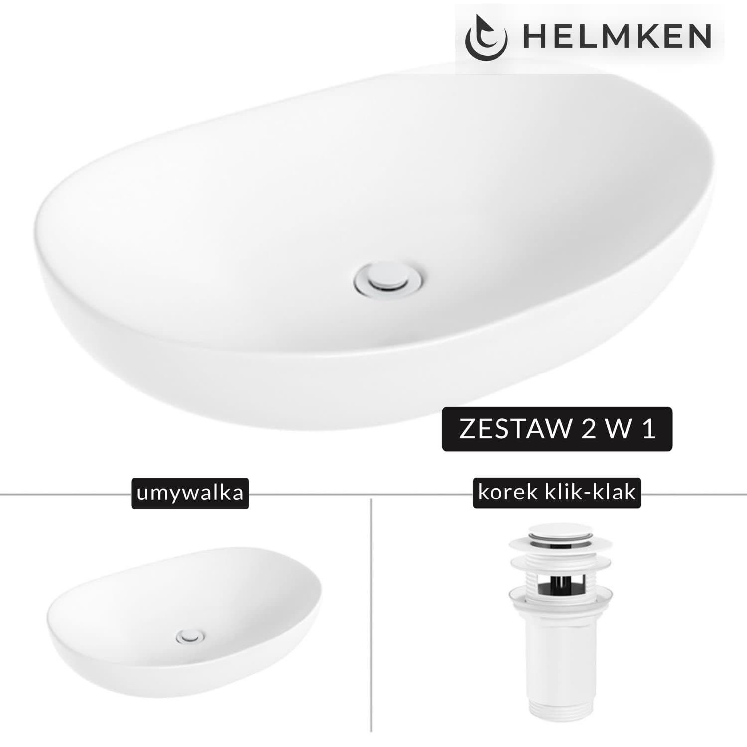 Umywalka nablatowa Helmken 50263000 (63x42) Biała + Korek klik-klak Biały