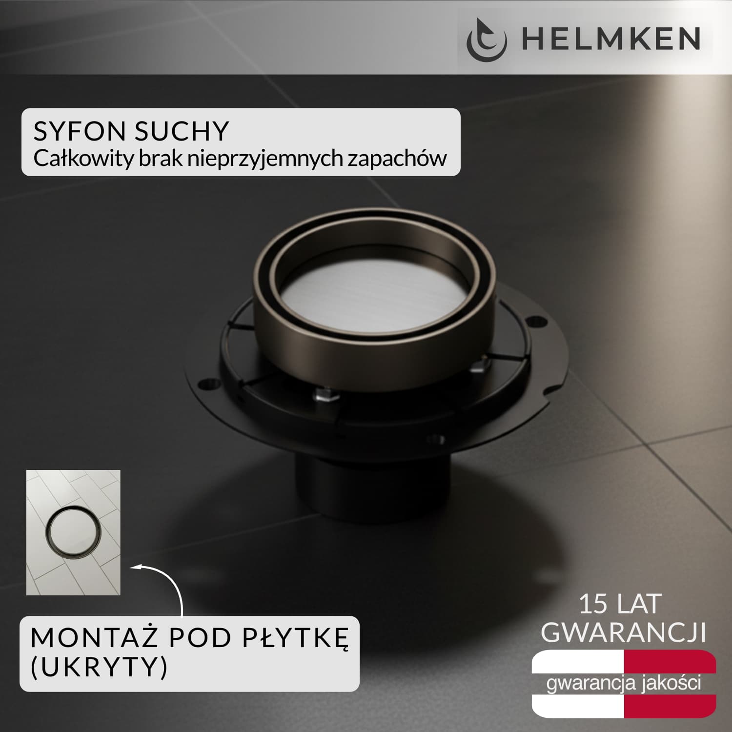 Odpływ punktowy Helmken 37U035GM, 100 x 100 mm, Grafitowy