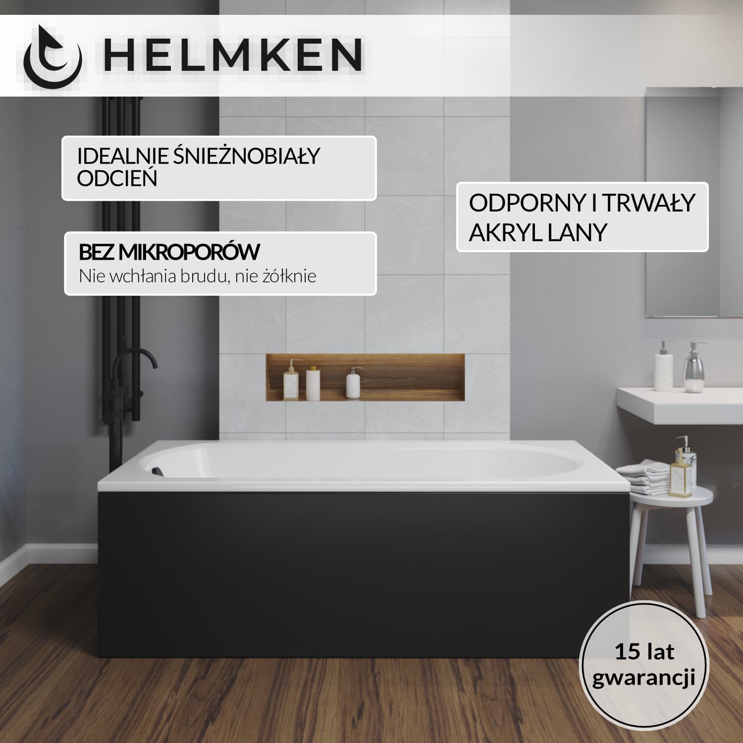 Wanna akrylowa Helmken Tressa 150 х 75 + Panel czarny + Nóżki / 23097001