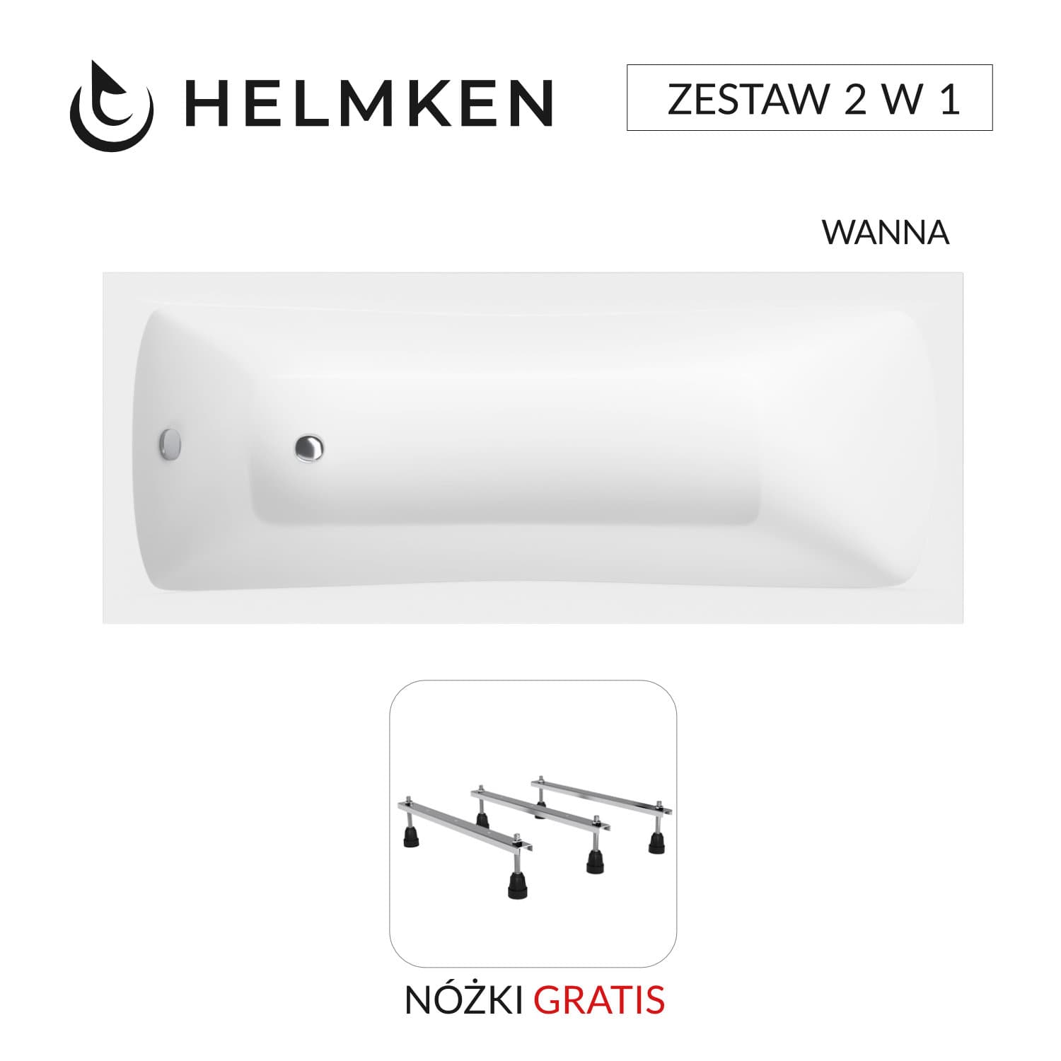 Wanna akrylowa Helmken Luna 160 х 70 + Nóżki / 23093003