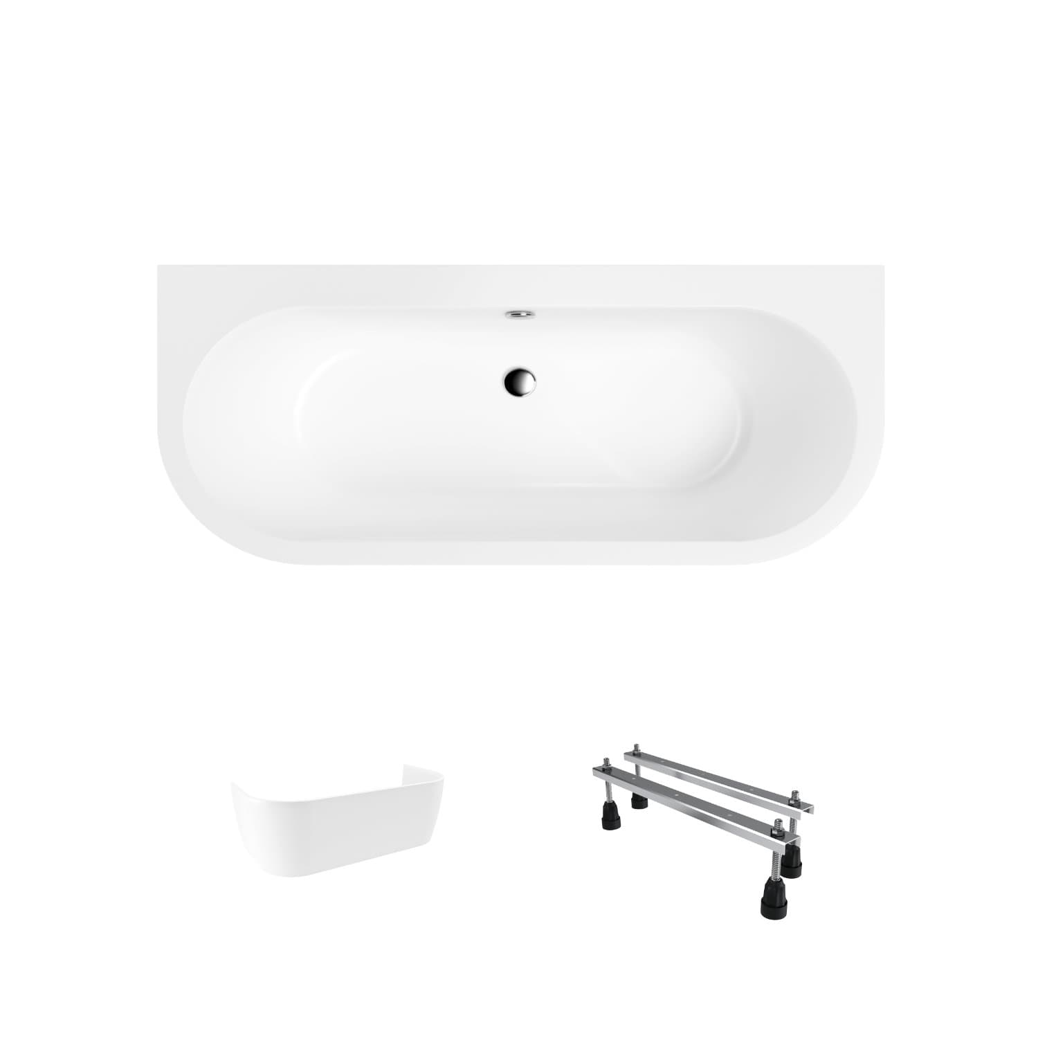 Wanna półokrągła akrylowa 170x75 Helmken Imperia + Panel biały + Nóżki / 37080075ZW