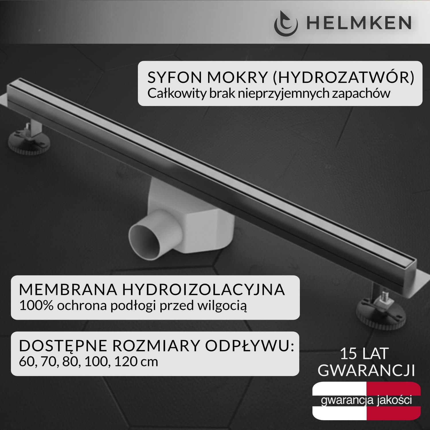 Odpływ liniowy Helmken 370S3701, 700x31mm, Chrom