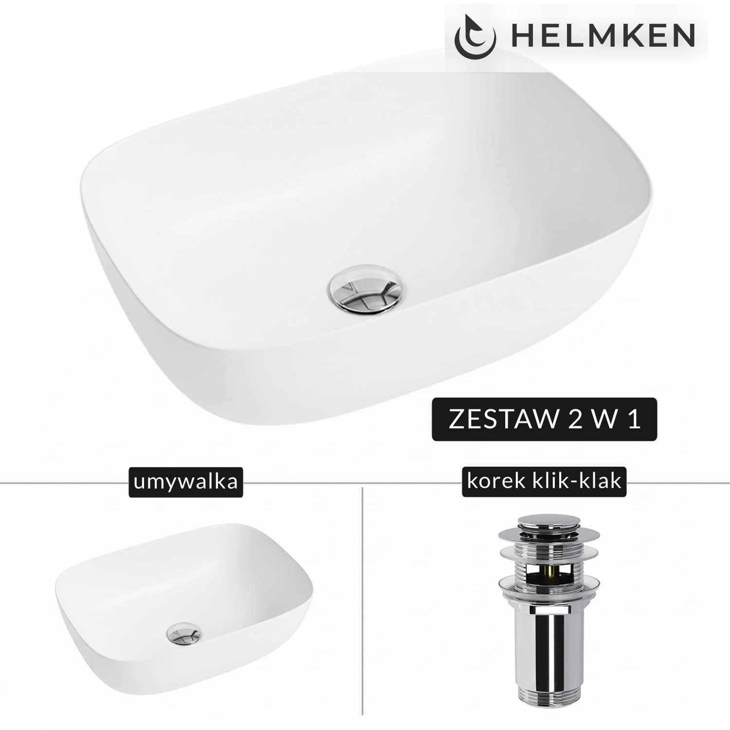 Umywalka nablatowa Helmken 49346000 (46x32) Biała + Korek klik-klak Chrom