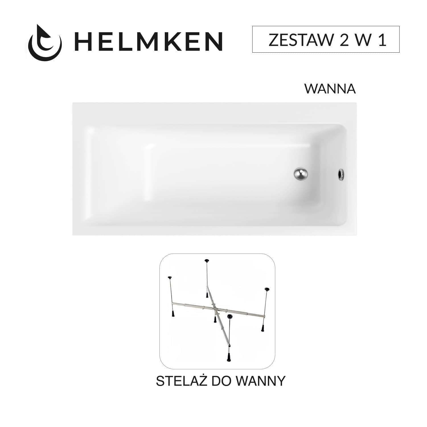 Wanna akrylowa Helmken Seraphina 170x80 PRAWA + Stelaż uniwersalny do wanien Helmken 21230020 / 3512170R-2S