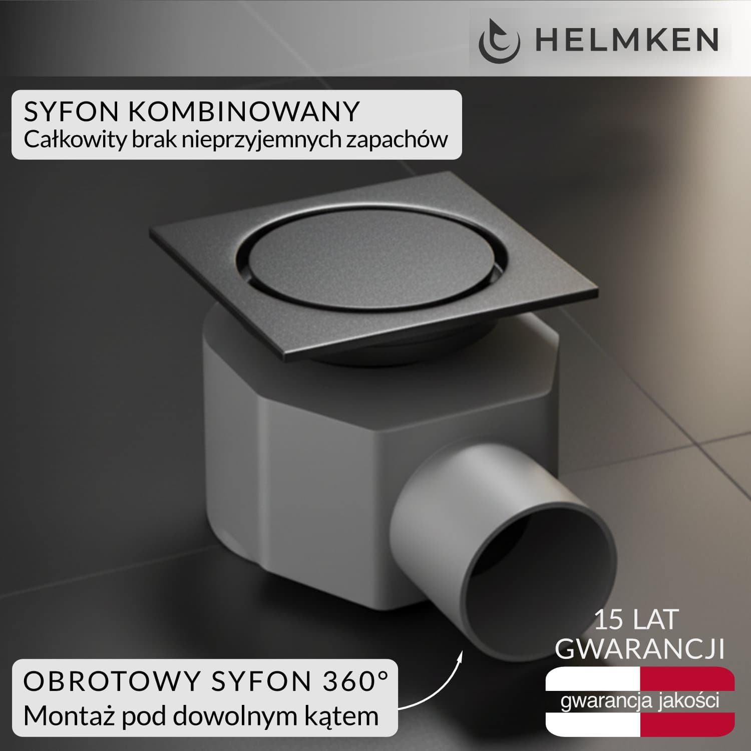 Odpływ punktowy Helmken 37А4045GM, 100 x 100 mm, Grafitowy