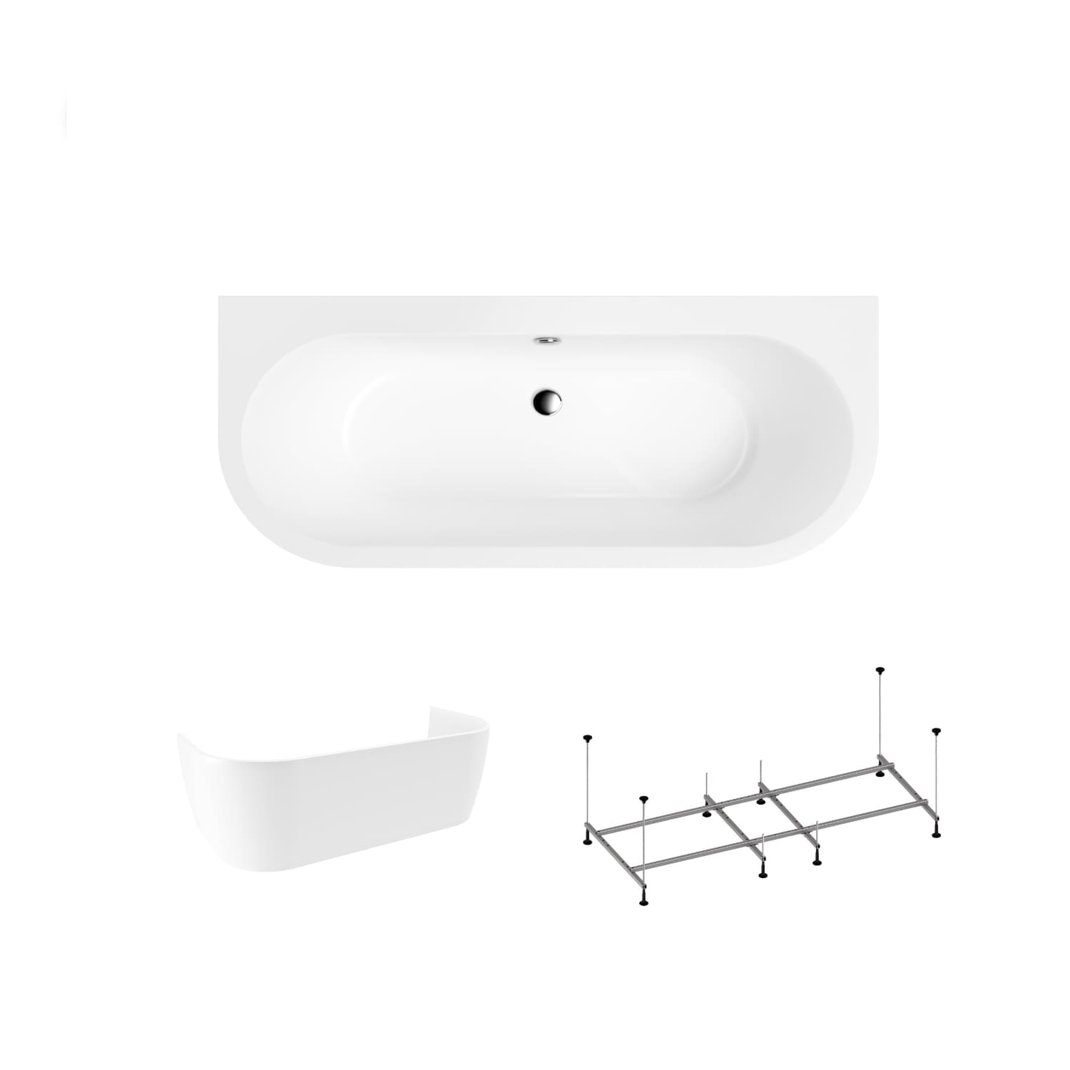 Wanna półokrągła akrylowa 170x75 Helmken Imperia + Panel Biały + Stelaż do wanien Helmken 21210028 / 35080075-3S