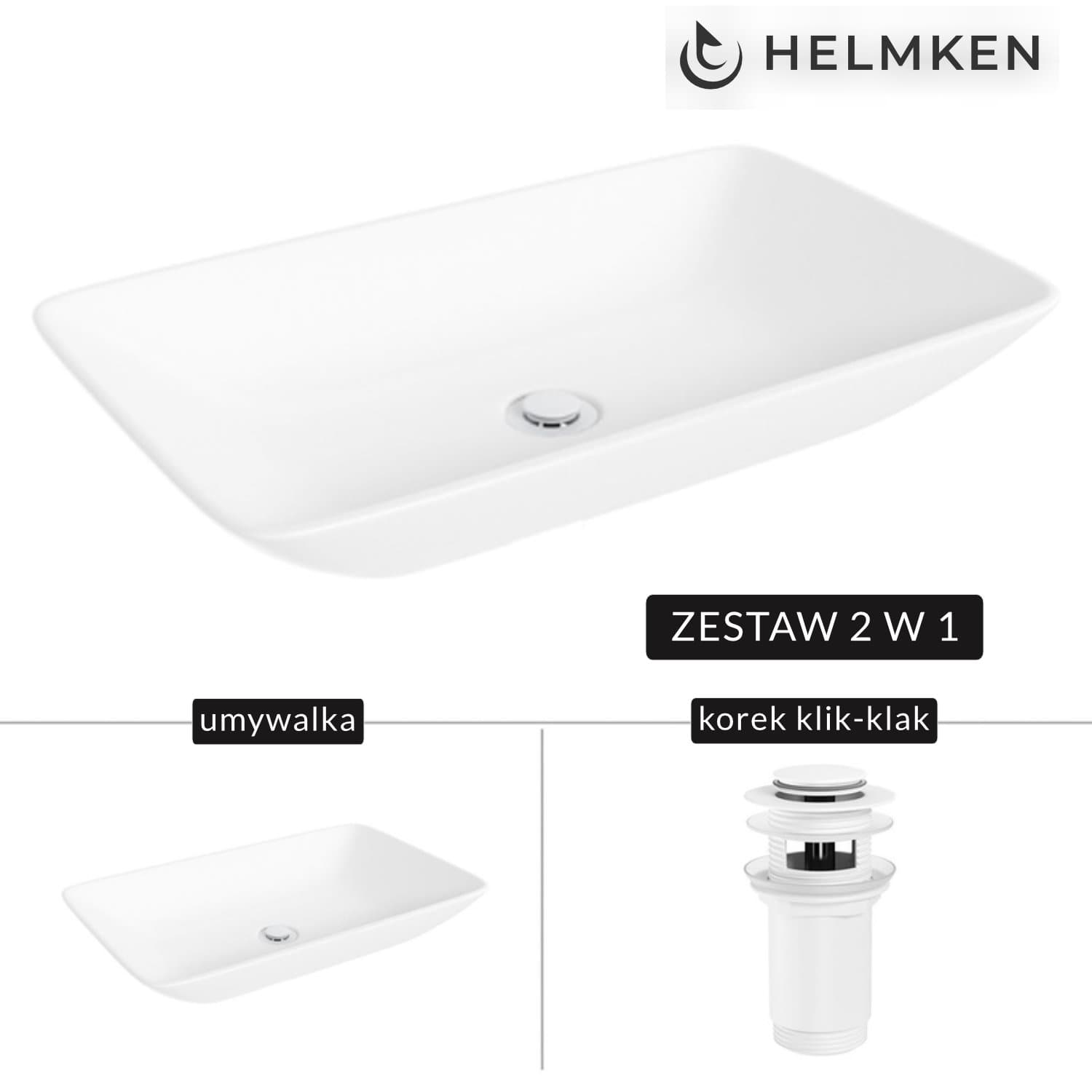 Umywalka nablatowa Helmken 54059000 (59x36) Biała + Korek klik-klak Biały