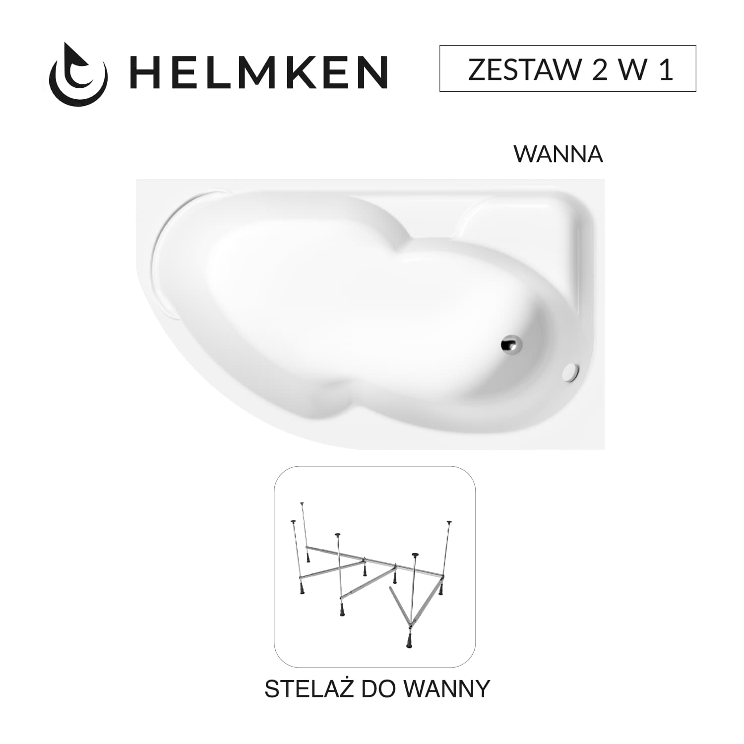 Wanna asymetryczna Helmken Geneva 170x105 Prawa + Stelaż do wanny 21013-101 / 3503170R-2S