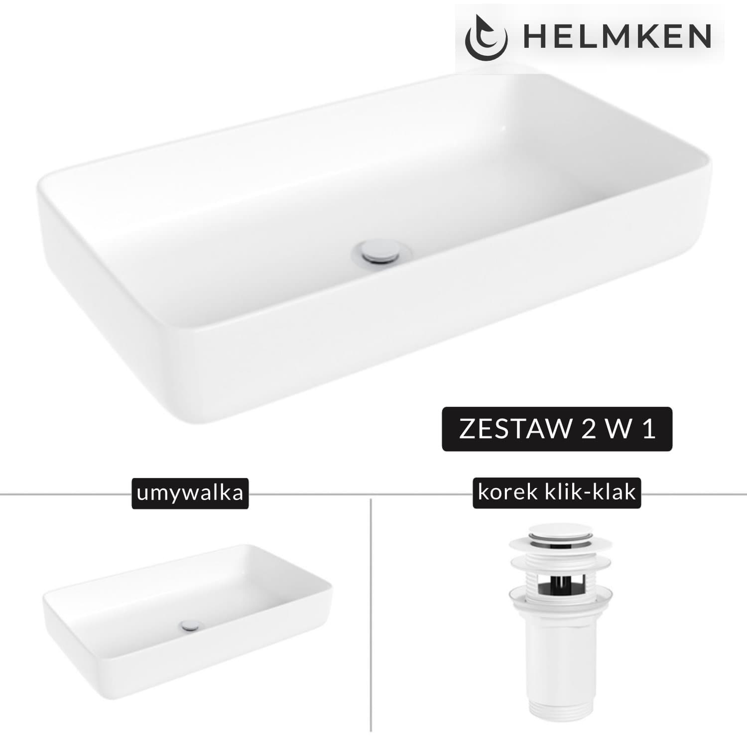 Umywalka nablatowa Helmken 48760000 (60x34) Biała + Korek klik-klak Biały