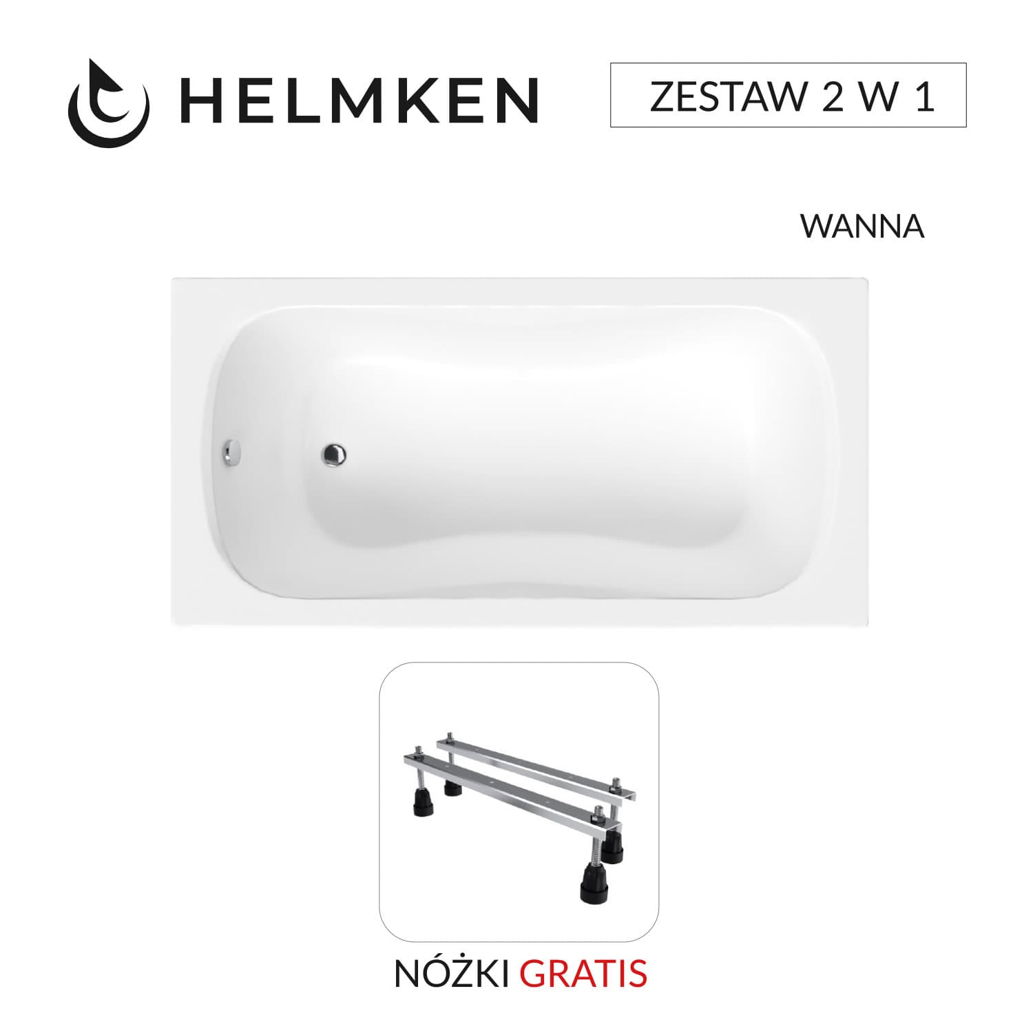 Wanna akrylowa Helmken Edelva 130 х 70 + Nóżki / 23094001