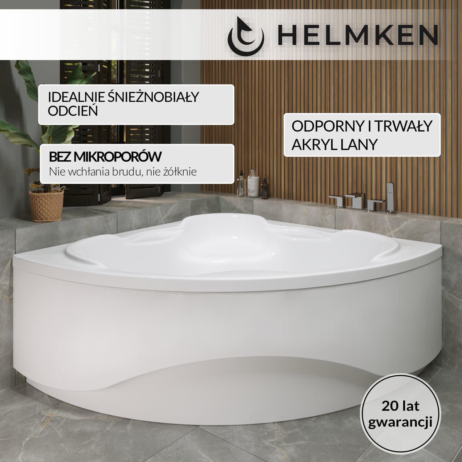 Wanna akrylowa Helmken Riviera 150x150 narożna + Stelaż do wanny 21012-301 / 35050150-2S