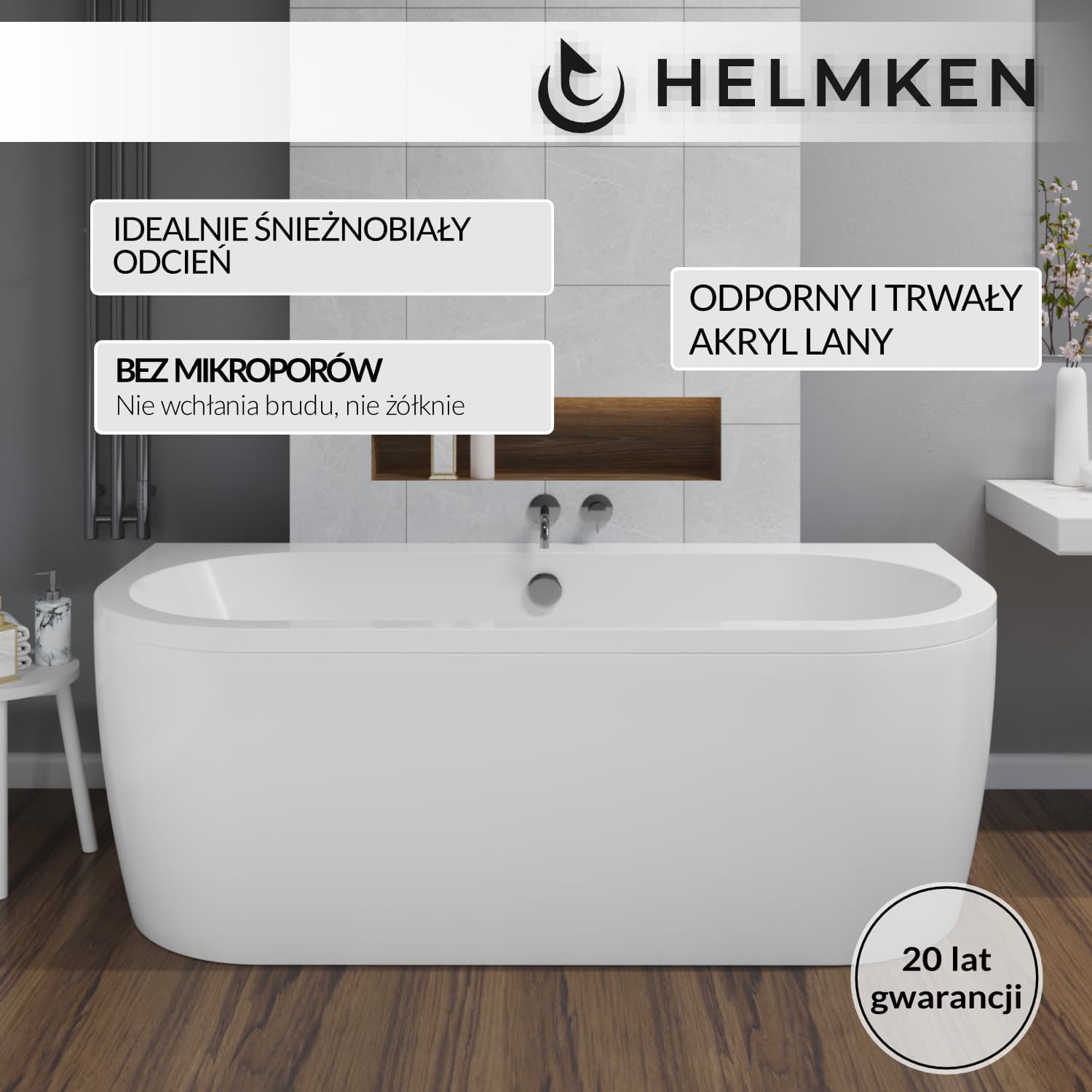 Wanna półokrągła akrylowa 170x75 Helmken Imperia + Stelaż do wanien Helmken 21210028 / 35080075-2S