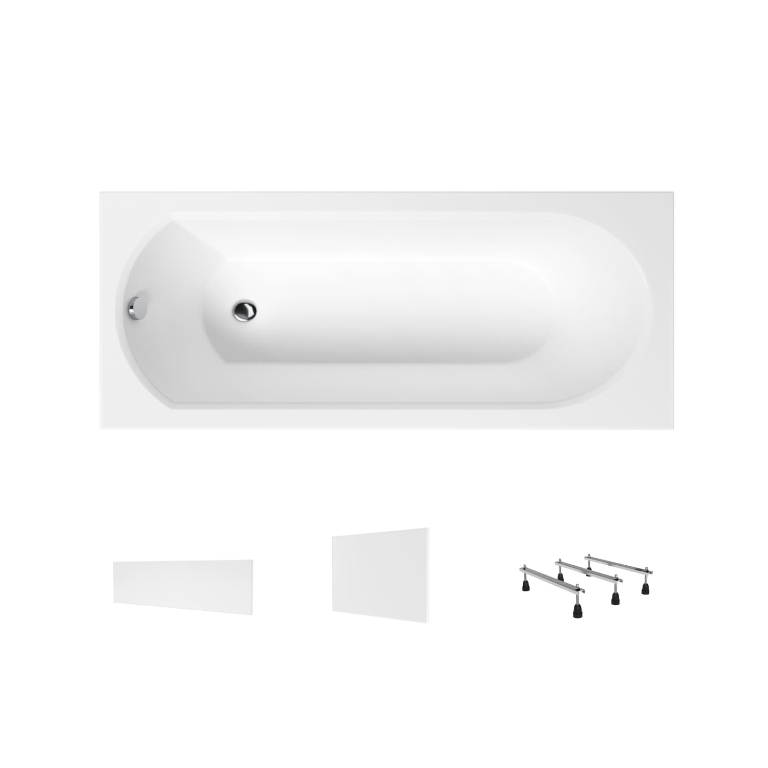Wanna akrylowa Helmken Tressa 170 х 75 + Panel czołowy Biały + Panel boczny Biały + Nóżki / 23097003-4B