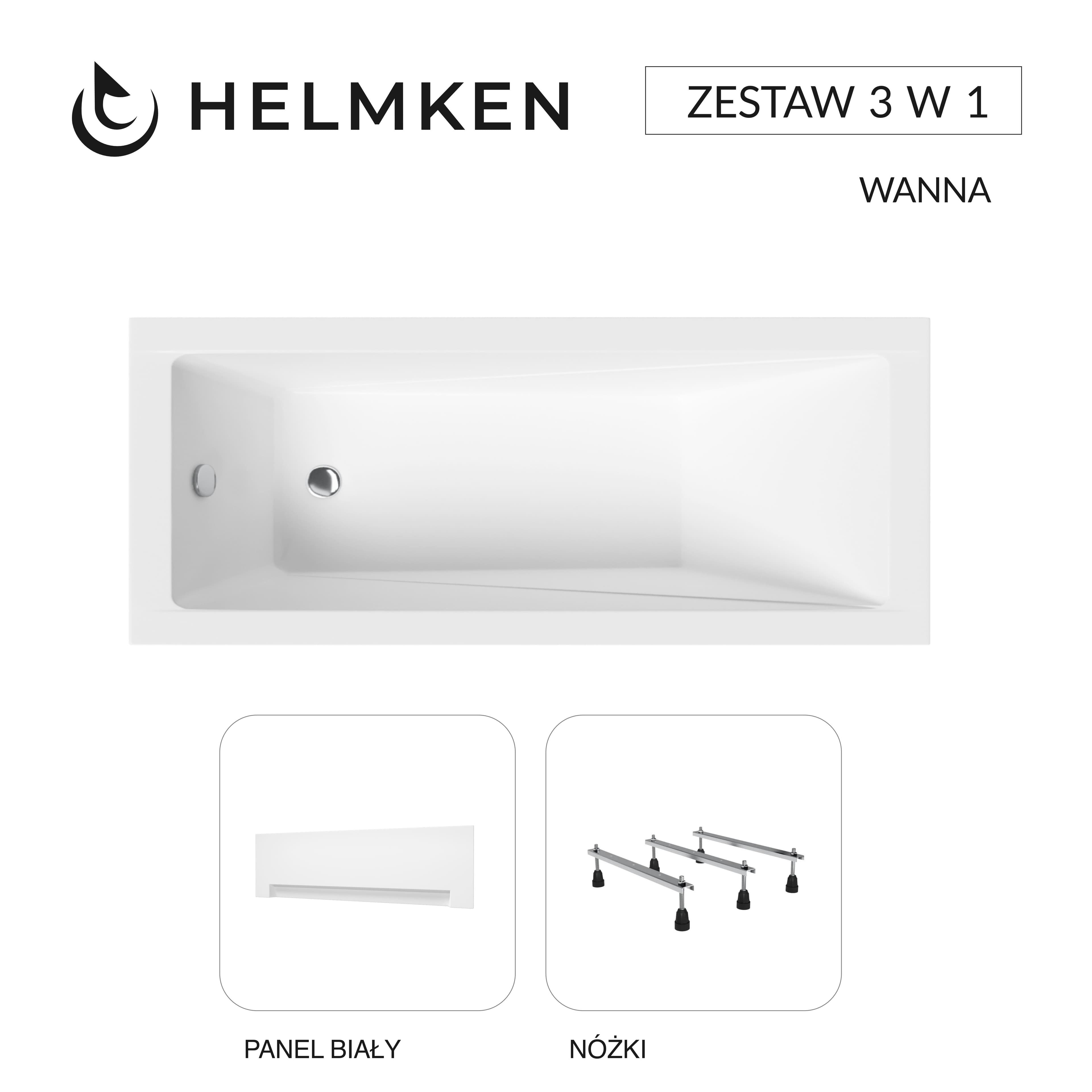 Wanna akrylowa Helmken Rivana 180 х 80 + Panel biały + Nóżki / 23095007