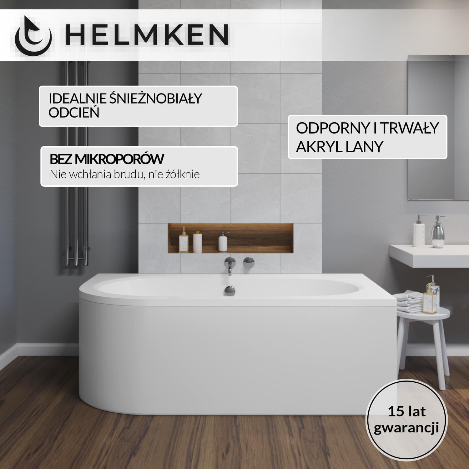 Wanna akrylowa Helmken Marbella Lux 160 x 75 Prawa + Stelaż do wanien Helmken 21210028 / 23092003-2S