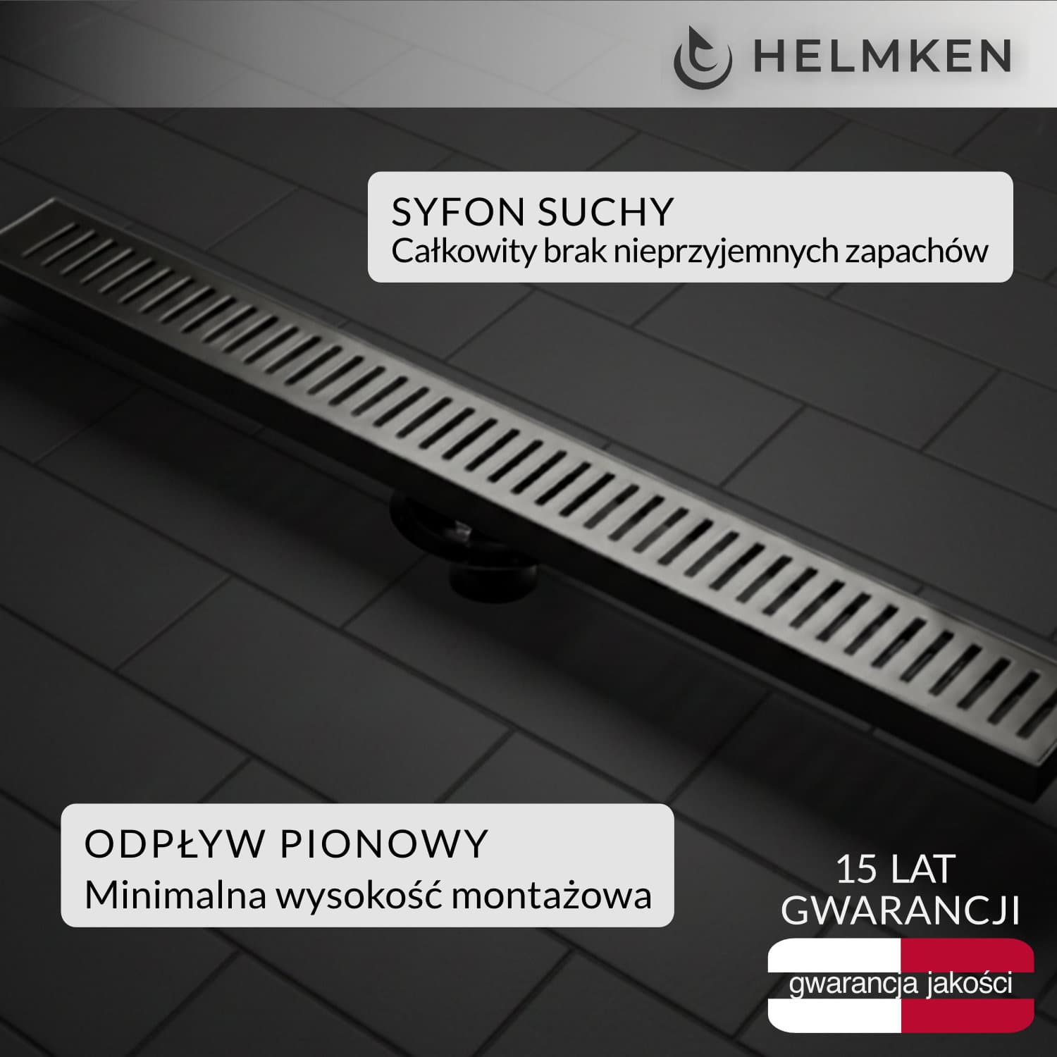 Odpływ liniowy Helmken 37208605, 600x100mm, Grafitowy