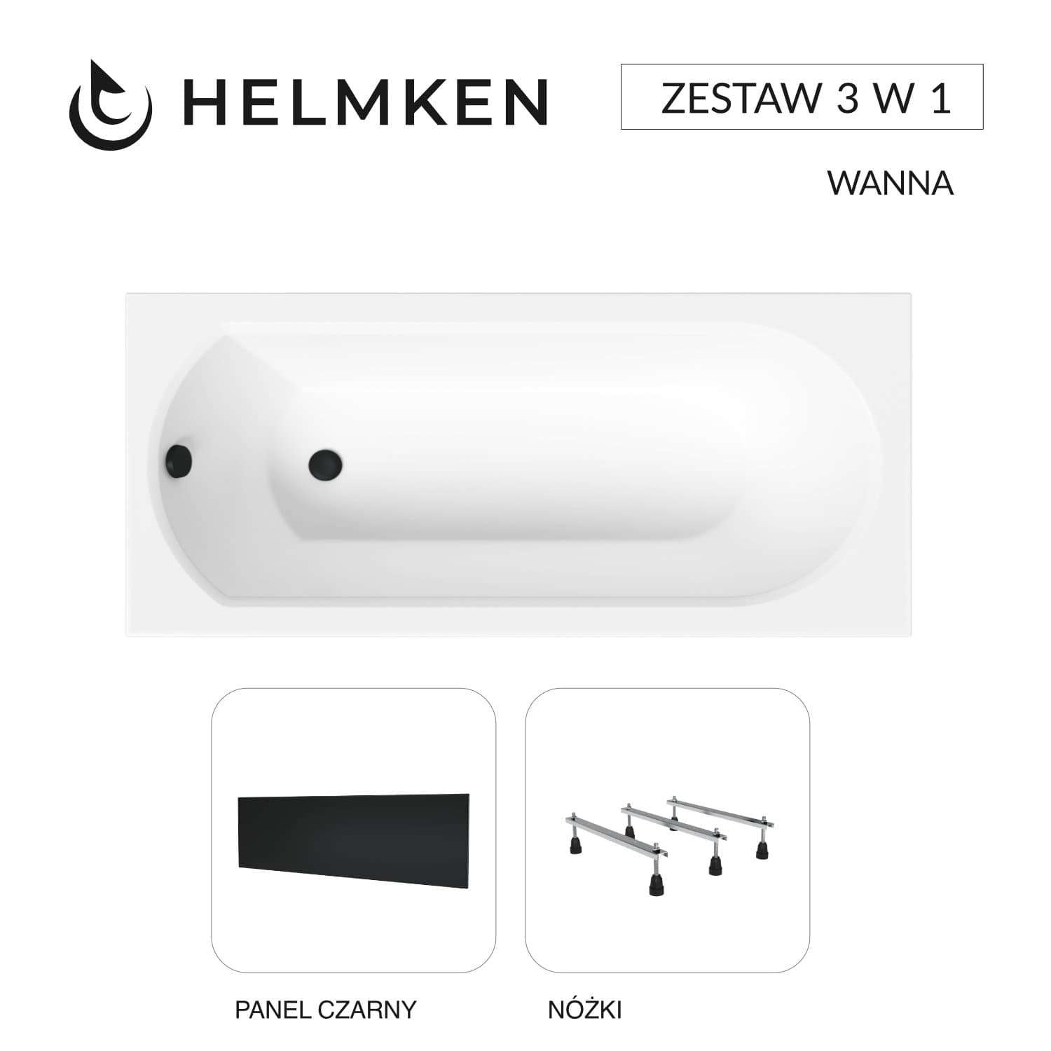 Wanna akrylowa Helmken Tressa 170 х 75 + Panel czarny + Nóżki / 23097003
